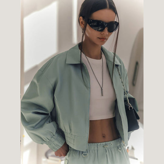 Damen lässige Bomberjacke mit elastischen Bündchen und modernem Schnitt Fudus