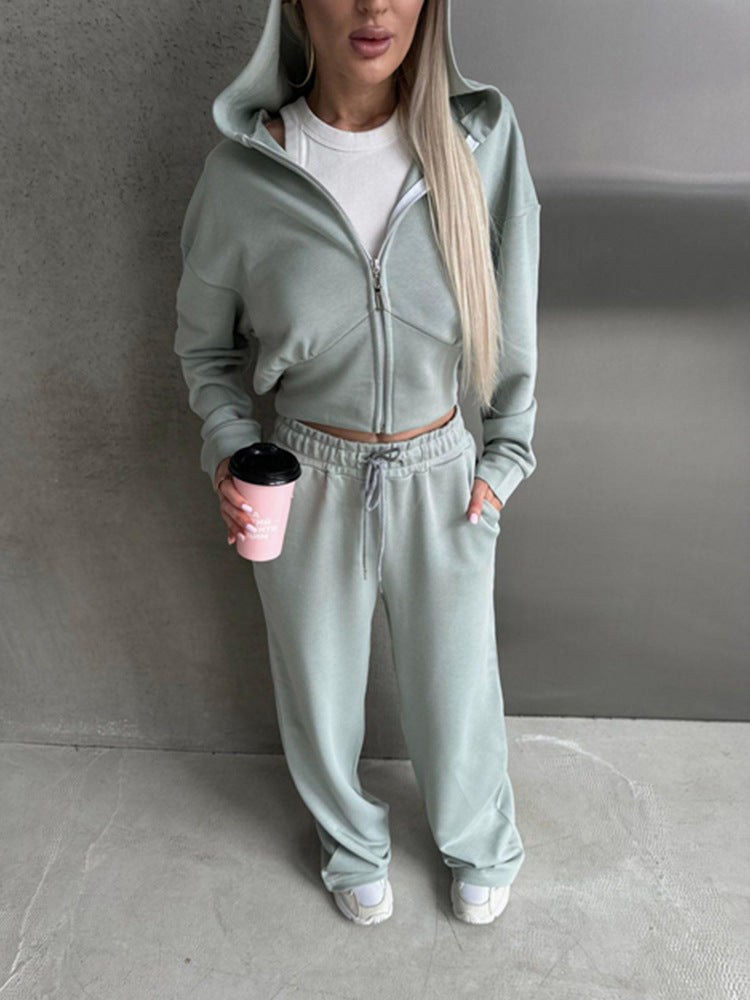 Damen kombinierter Sweat-Hoodie und Weite Hose Set Fudus