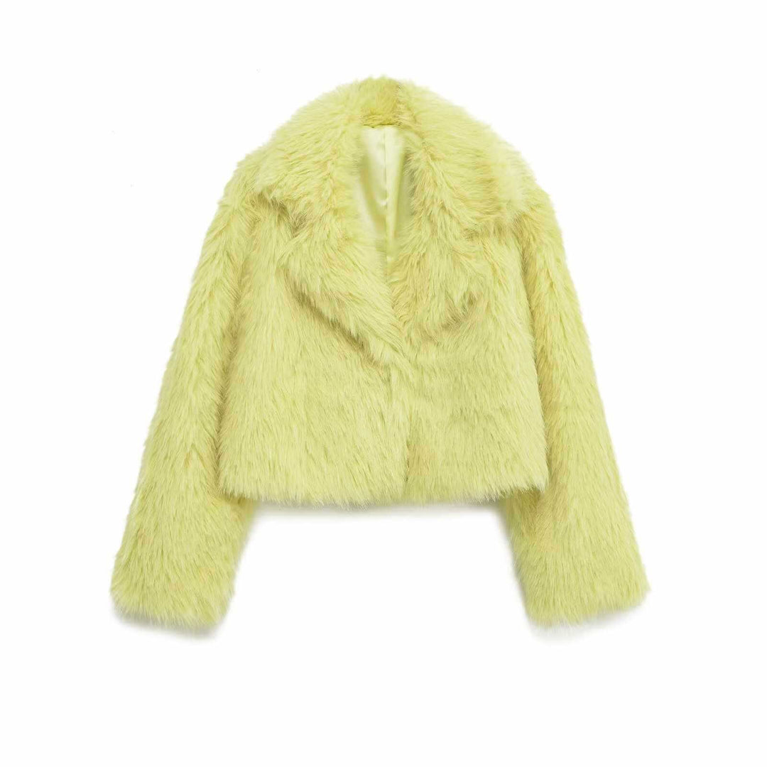 Damen Kuschelige Kunstfelljacke mit breitem Kragen Fudus