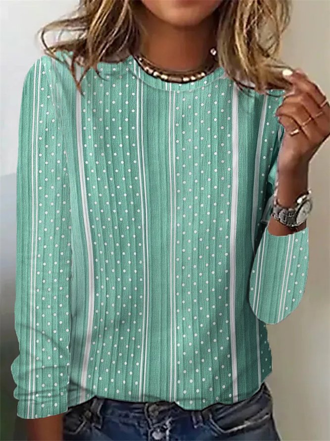 Damen Langarmbluse mit gestreiftem Punkte-Design Fudus