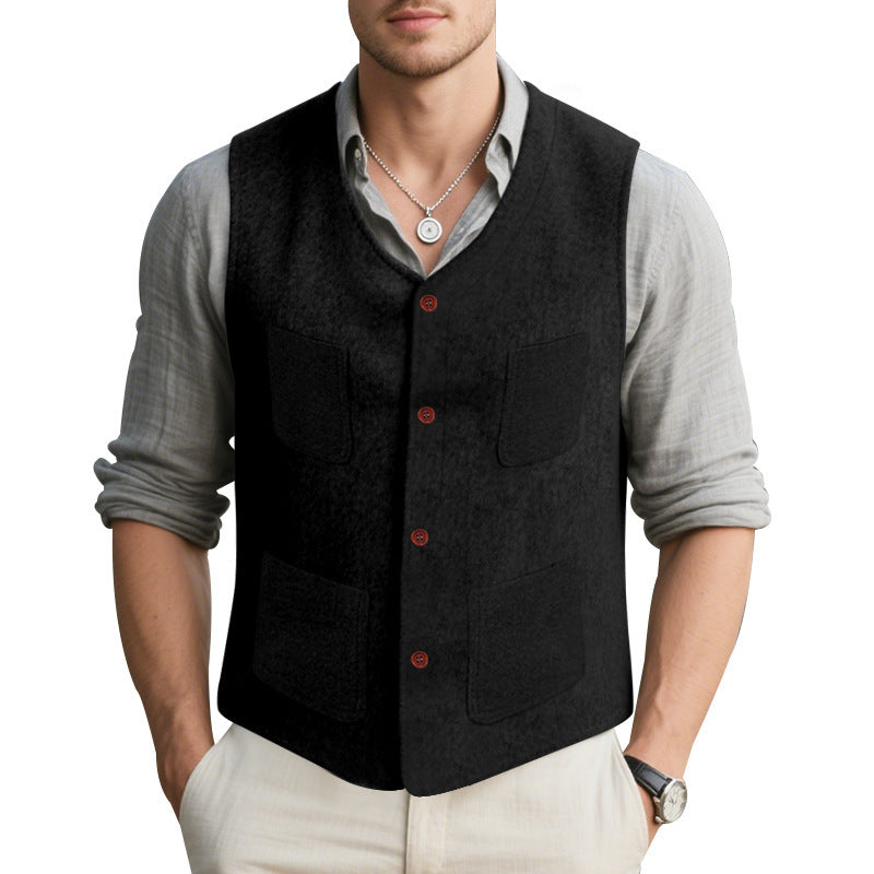 Herren ärmellose Weste aus hochwertigem Wollmix mit praktischen Taschen Fudus