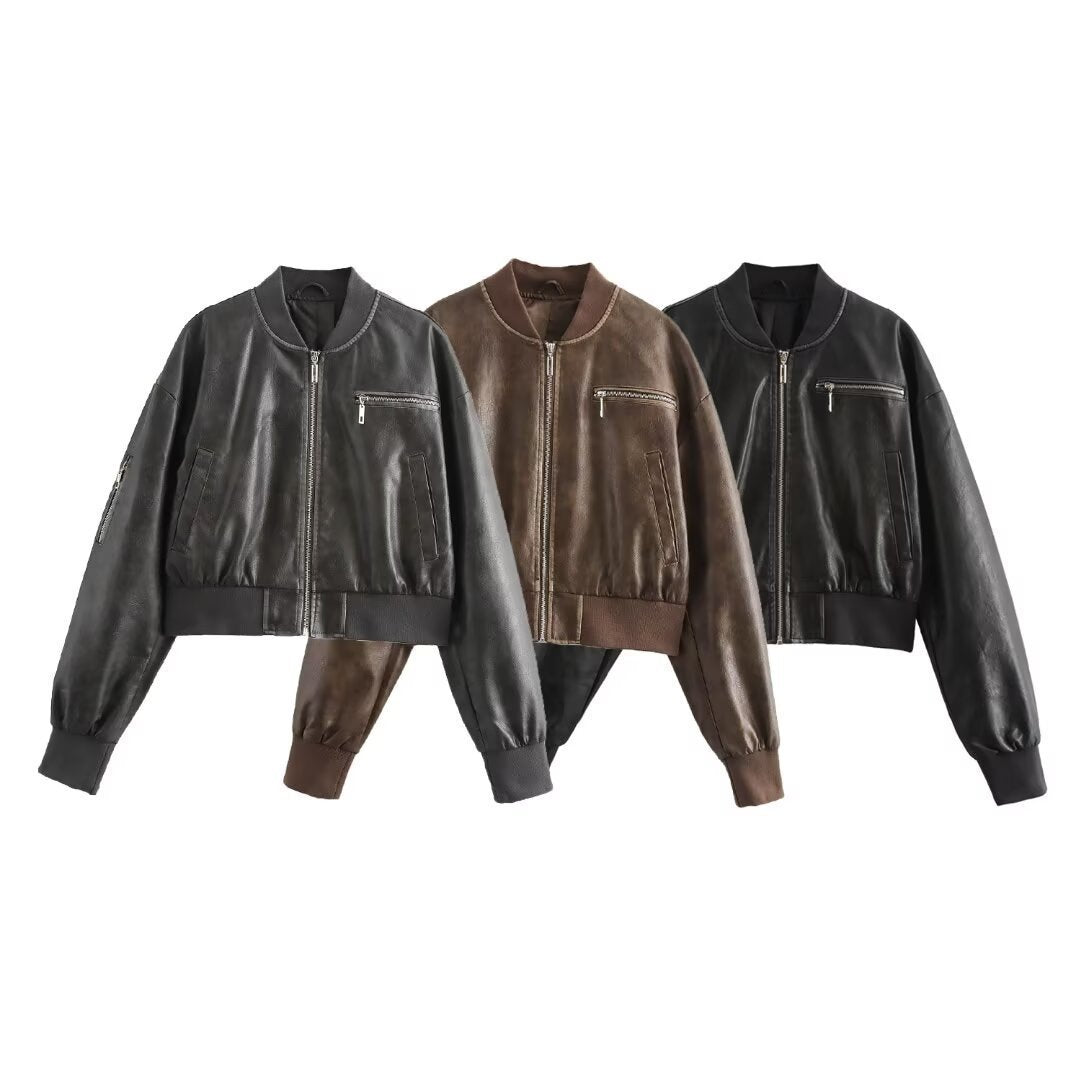 Damen lässige Bomberjacke aus hochwertigem Kunstleder Fudus