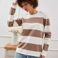 Damen gestreifter Langarm-Pullover mit weitem Schnitt Fudus