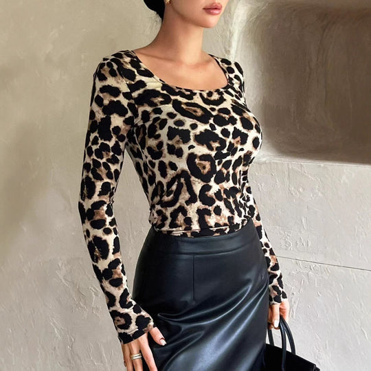 Damen Langarmshirt mit Leo-Muster Fudus