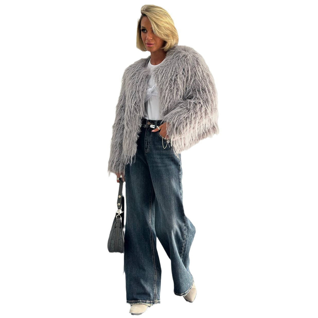 Damen kuschelige Fleecejacke mit einzigartigem Strickmuster Fudus