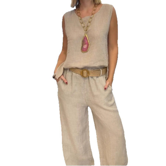 Damen lässige Leinen-Hosenanzug Fudus