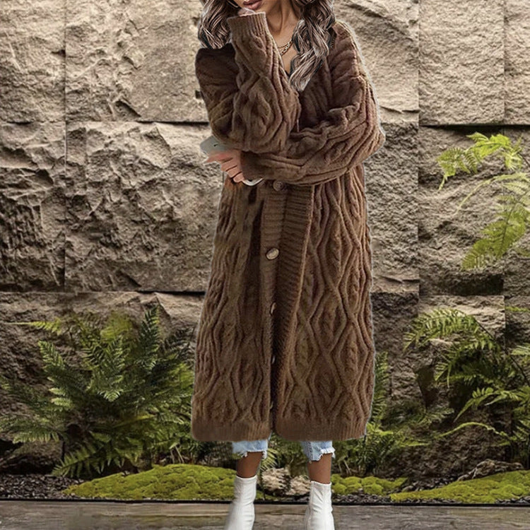 Damen Grobstrick Cardigan mit offenem Design und praktischen Knöpfen Fudus