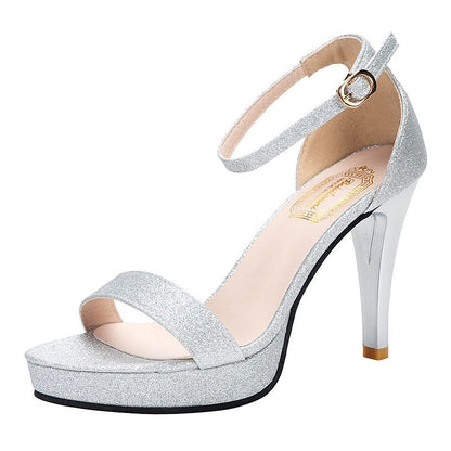 Damen High-Heel Sandalen mit Funkelndem Riemendesign und Komfortablem Plateau