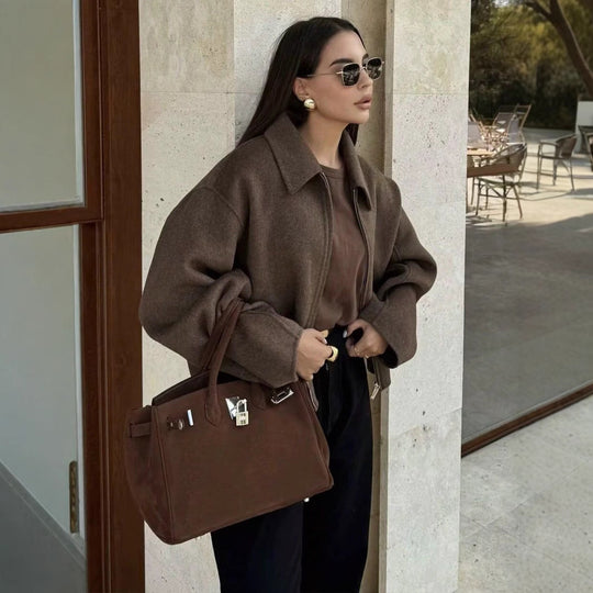 Damen lässige Oversized-Jacke mit praktischen Eingrifftaschen Fudus