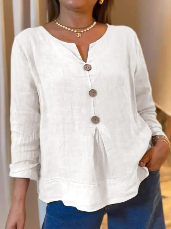 Damen lässige Bluse mit Knopfdetails und luftiger Schnittführung Fudus