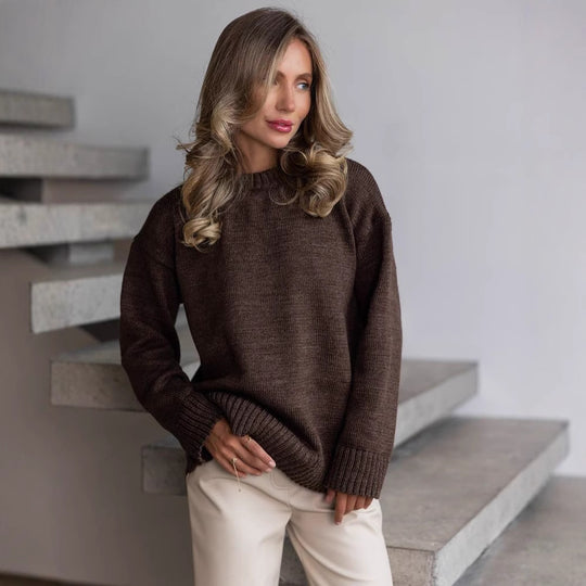 Damen Grobstrickpullover mit weitem Schnitt und Rippbündchen Fudus