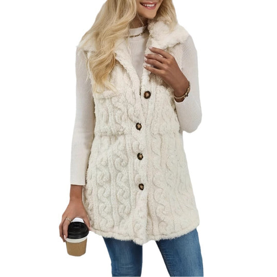 Damen kuschelige Weste aus weichem Teddy-Fleece Fudus
