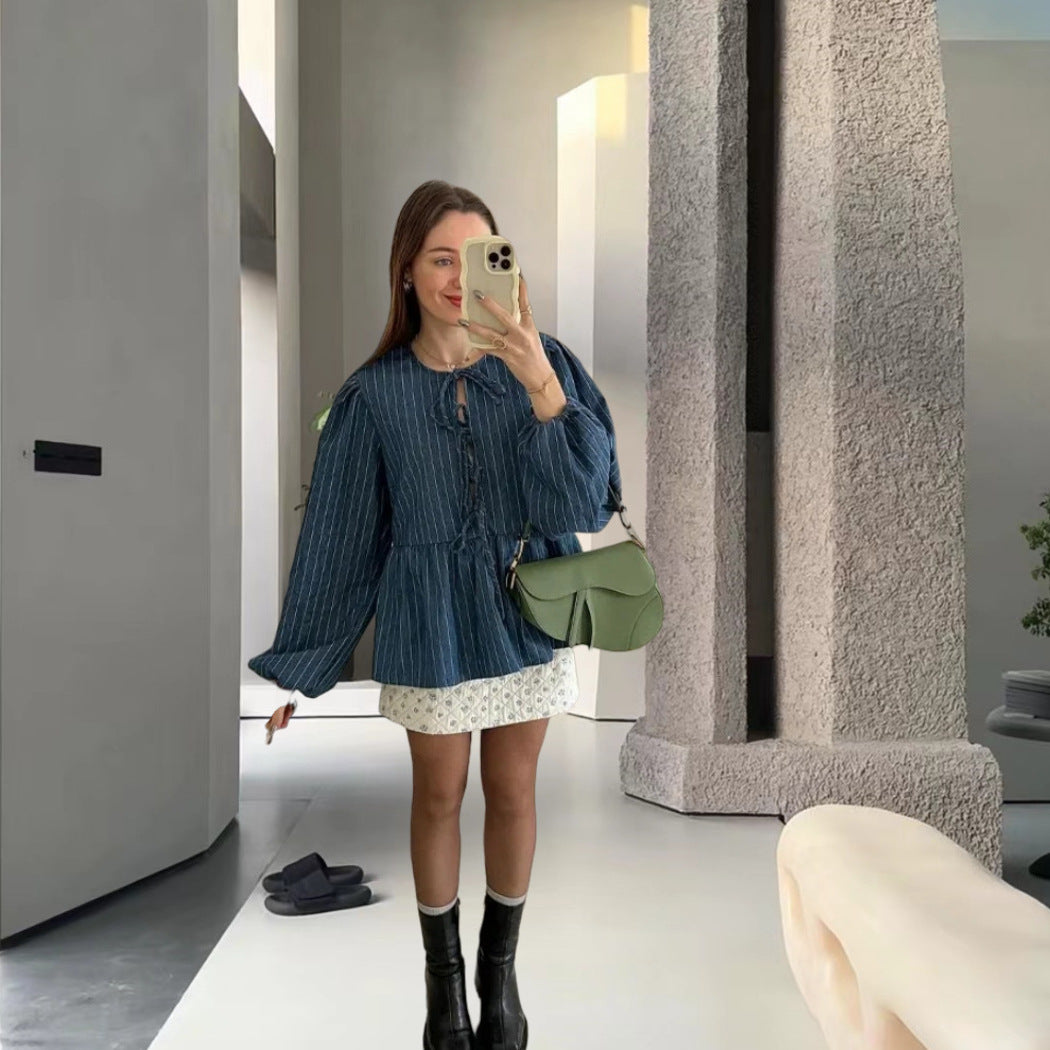 Damen lässige Bluse mit Volant und Rüschen Fudus