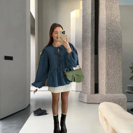 Damen lässige Bluse mit Volant und Rüschen Fudus