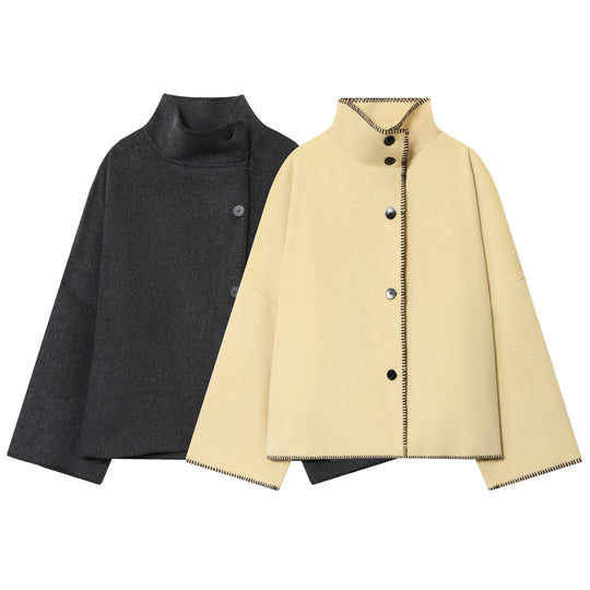 Damen lässige Steppjacke mit hohem Kragen und praktischen Knöpfen Fudus