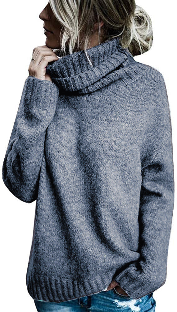 Damen Grobstrickpullover mit hohem Kragen und lässigem Schnitt Fudus
