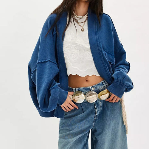 Damen lässige Hoodie-Jacke mit weiten Ärmel und praktischen Taschen Fudus