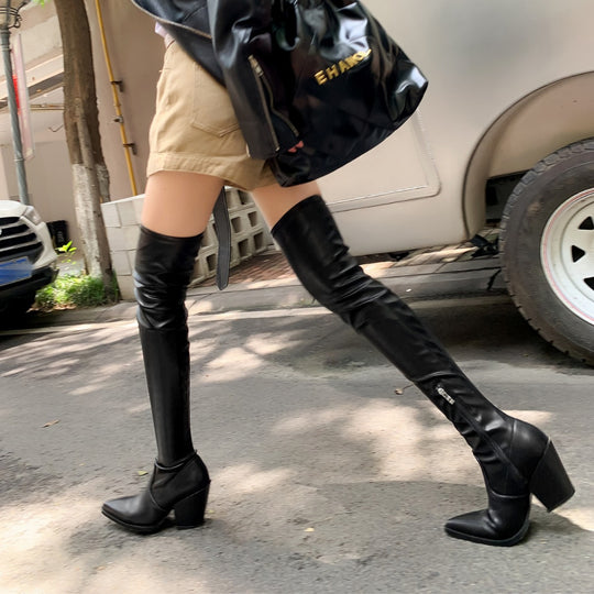 Damen High-Heel Overknee-Stiefel mit schickem Riemendesign Fudus