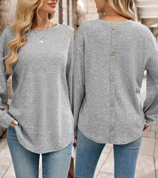 Damen Langarmshirt mit Knopfleiste und lässigem Schnitt Fudus