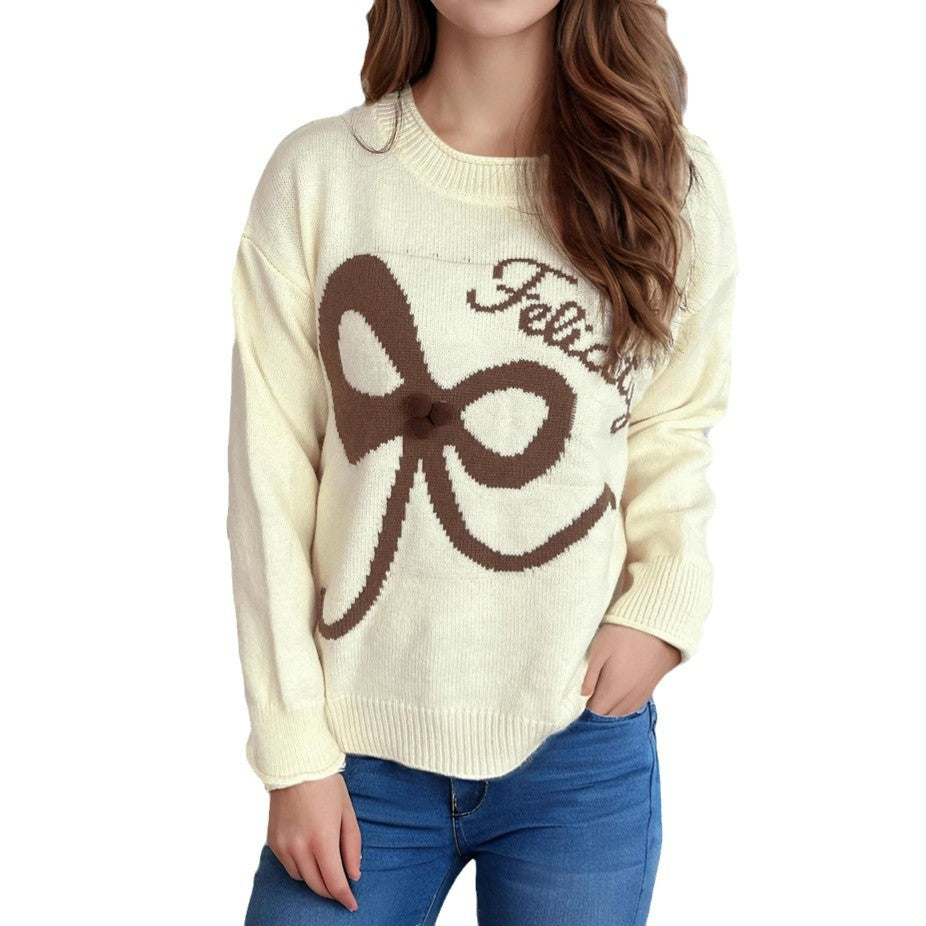 Damen kuscheliger Pullover mit verspielt gestalteter Schleifenapplikation Fudus