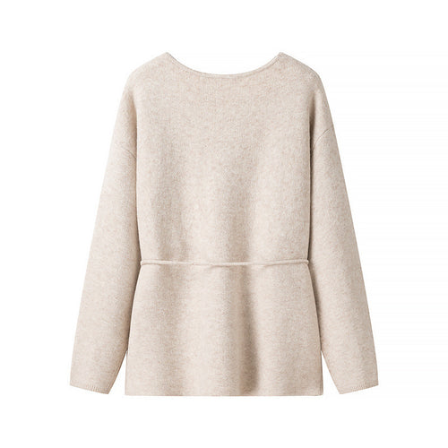 Damen lässige Strickjacke mit Bindegürtel Fudus