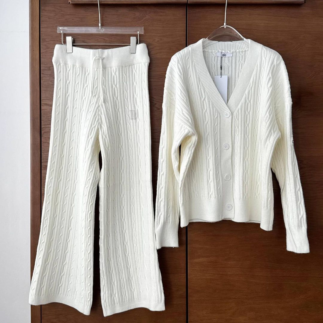 Damen lässige Strickhose mit weitem Schnitt und Rippstruktur Fudus