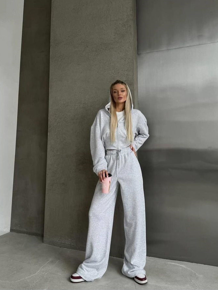 Damen kombinierter Sweat-Hoodie und Weite Hose Set Fudus
