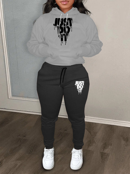 Damen Hoodie und Jogginghose Set mit modernem Grafikdruck Fudus