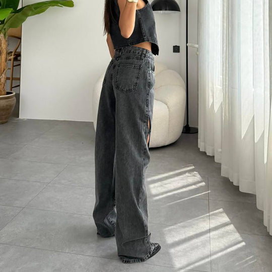 Damen lässige Jeans mit kreativen Cut-Out-Details Fudus