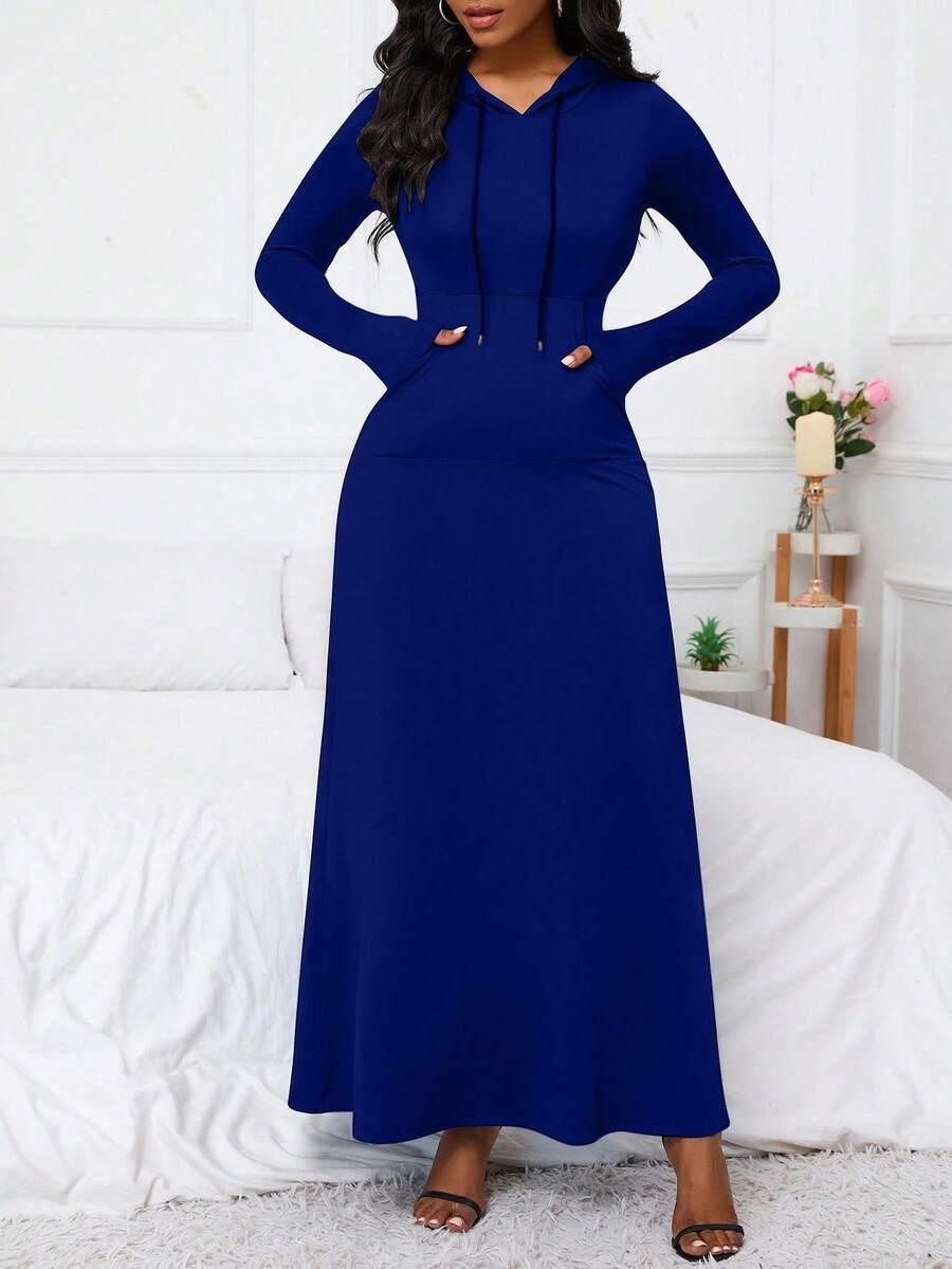Damen Kapuzenmaxikleid mit praktischem Taschendesign Fudus