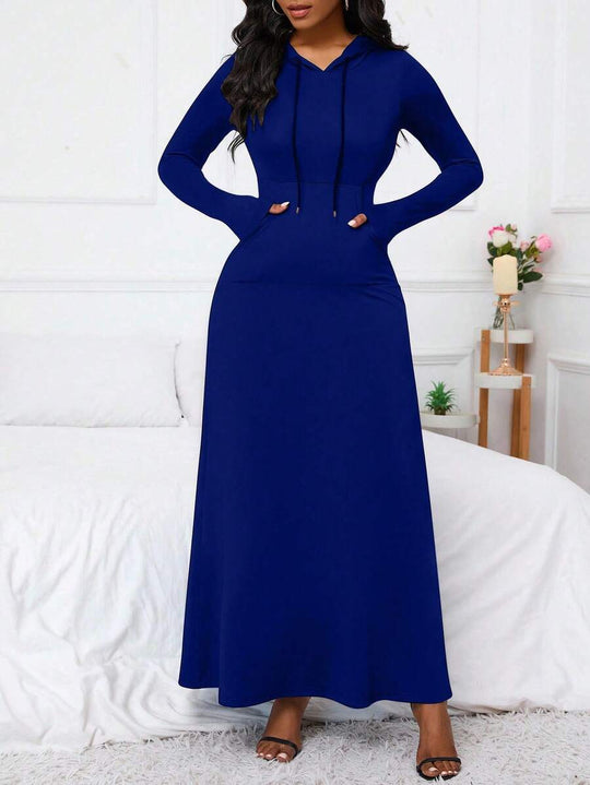 Damen Kapuzenmaxikleid mit praktischem Taschendesign Fudus