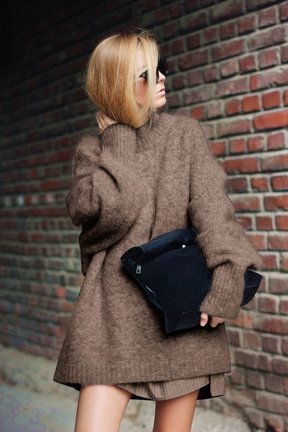 Damen Oversized Strickpullover mit hohem Kragen und extrem weichem Material Fudus
