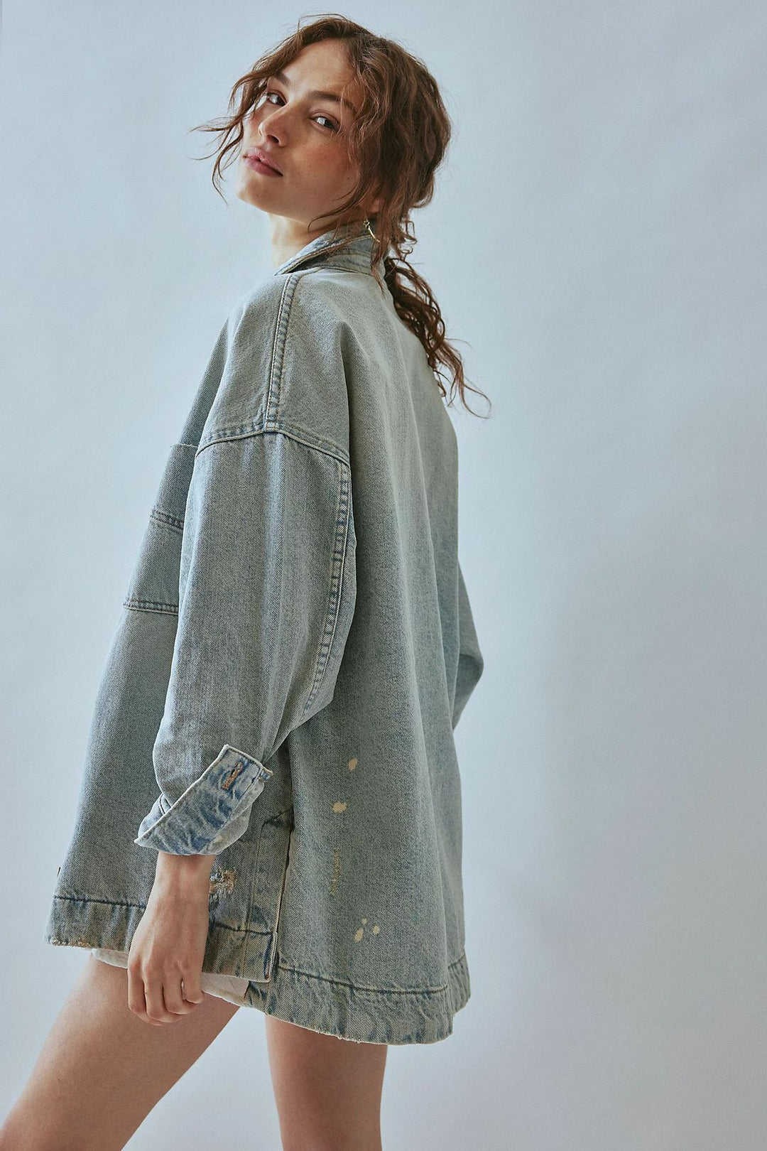 Damen Lässige Oversized-Jeansjacke mit Großen Taschen