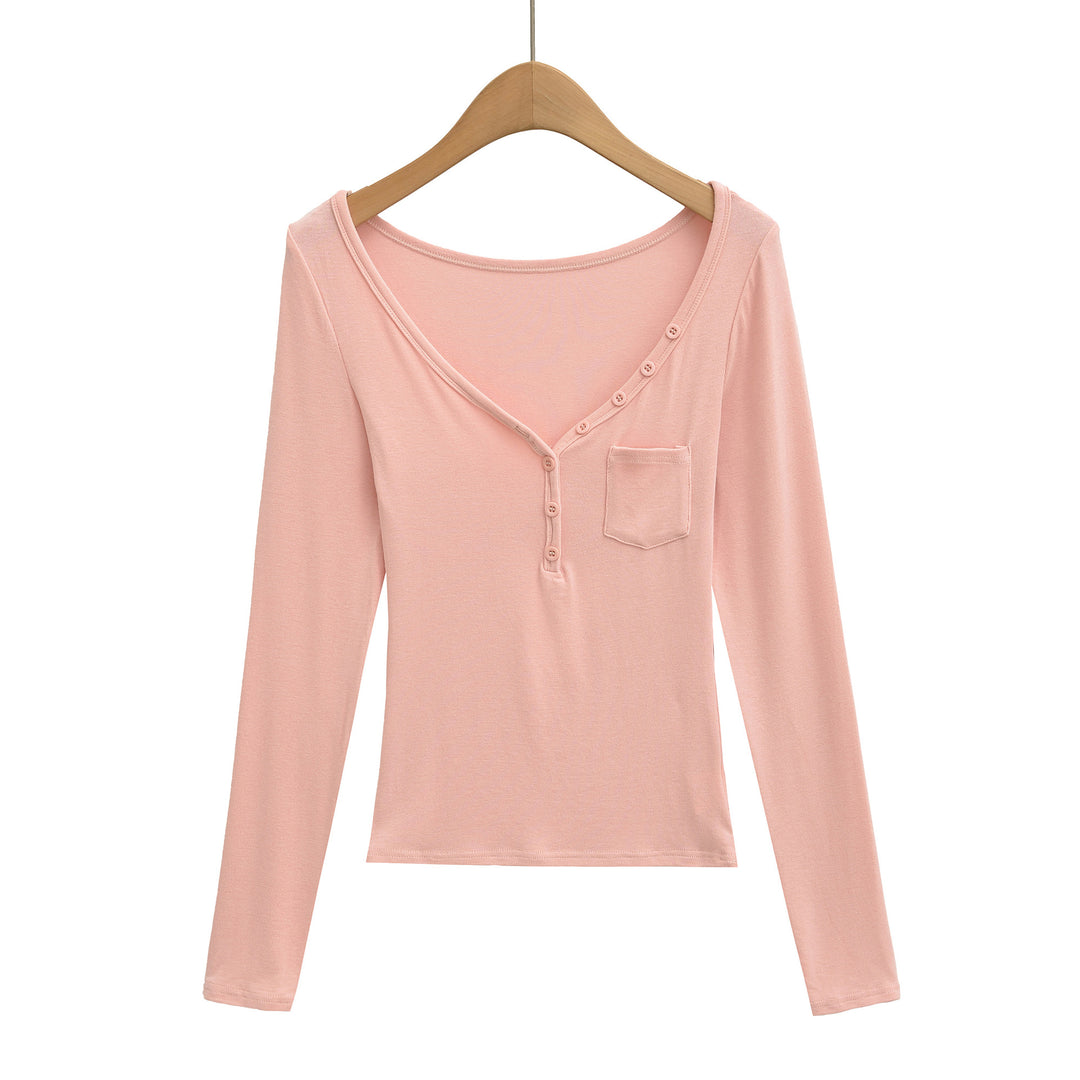 Damen langärmeliges Henley-Shirt Fudus