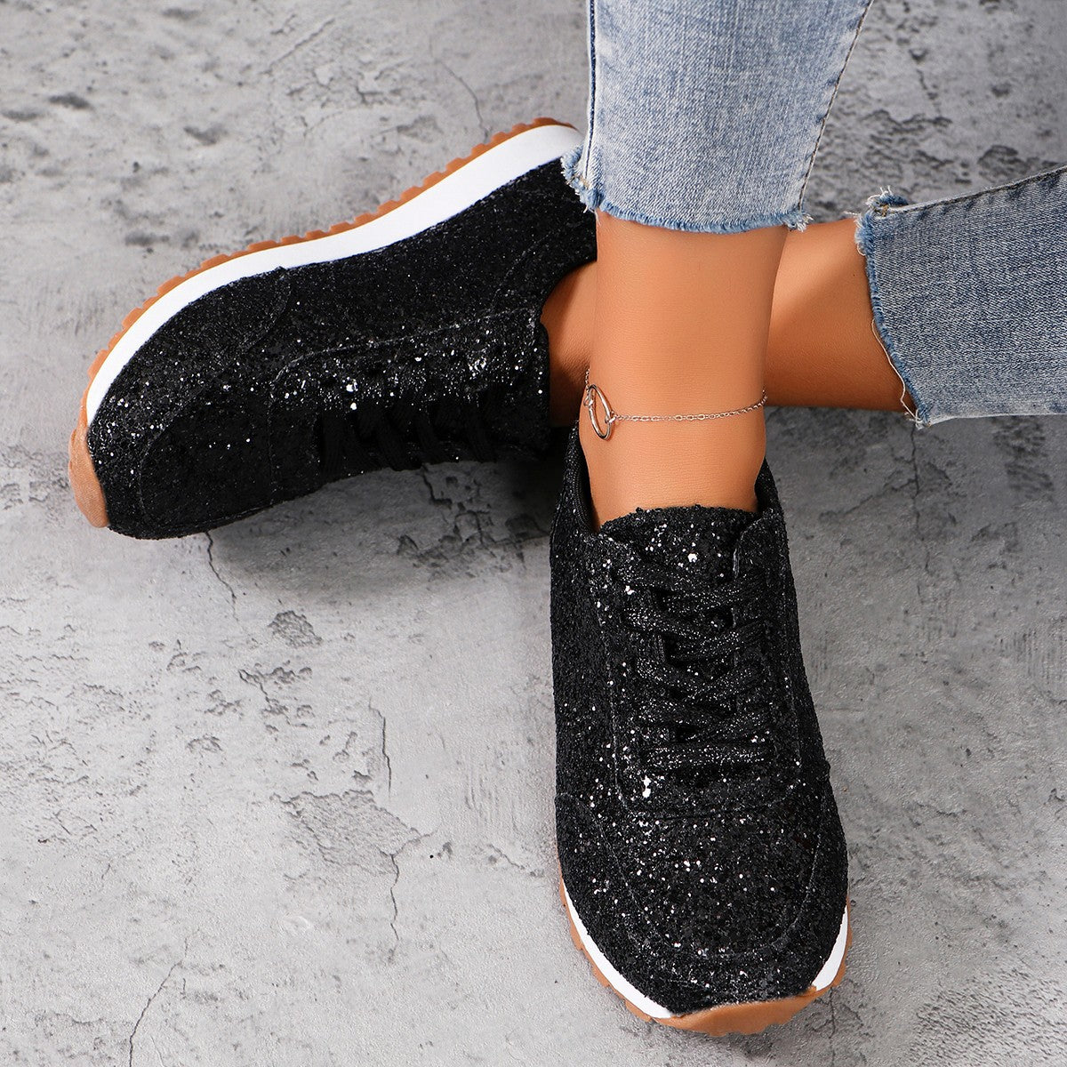 Damen Sneakers Mit Funkelndem Glitzerdesign Und Rutschfester Sohle