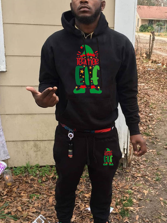 Damen Hoodie und Jogginghose Set mit festlichem Weihnachtsmotiv Fudus