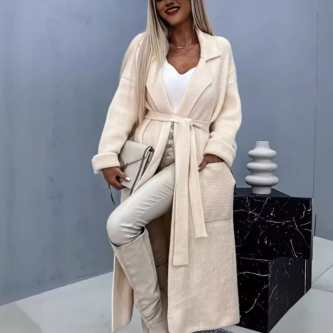 Damen Kuscheliger Strickmantel mit Gürtel und praktischen Taschen Fudus