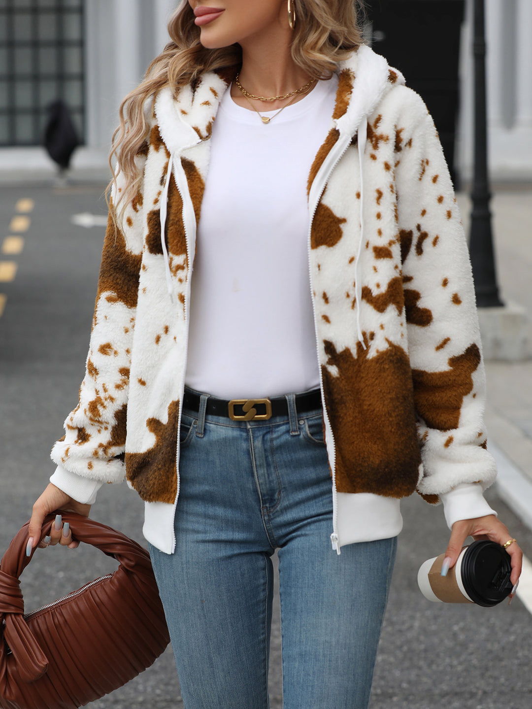 Damen Kuschelige Fleecejacke mit auffälligem Muster Fudus