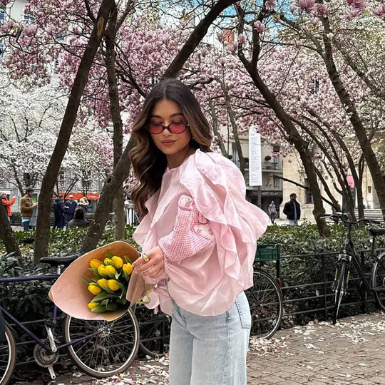 Damen lässige Bluse mit extravaganten Rüschendetails Fudus