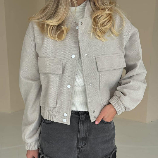 Damen lässige Jacke mit praktischen Taschen und elastischen Bündchen Fudus