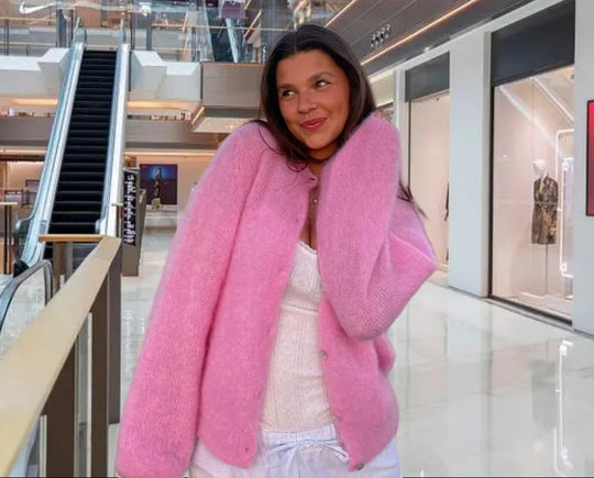 Damen kuschelige Strickjacke mit weitem Schnitt und eleganten Knopfdetails Fudus