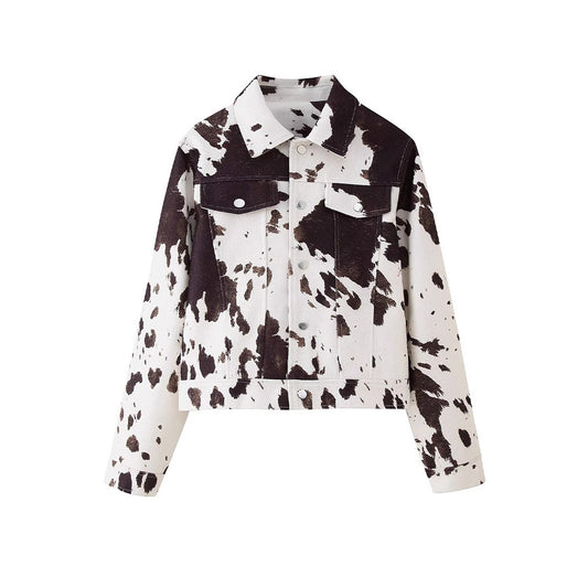 Damen Jeansjacke im modernen Kuhfell-Design Fudus