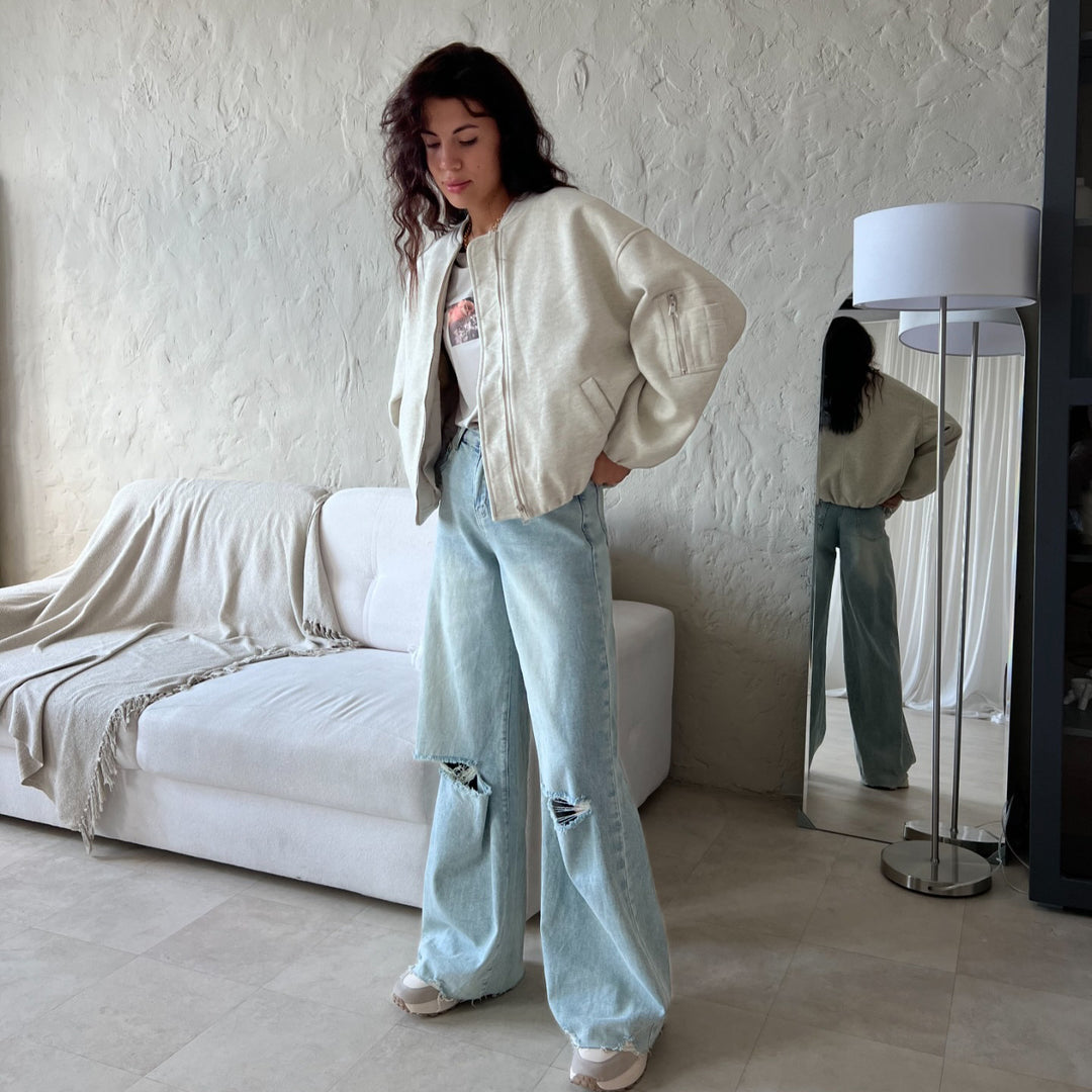 Damen lässige Bomberjacke mit gestepptem Design und praktischen Taschen Fudus