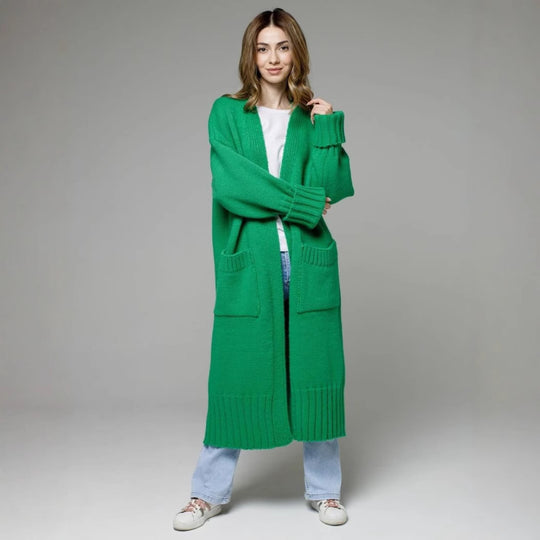 Damen Langstrickmantel mit tiefen Taschen und weitem Schnitt Fudus