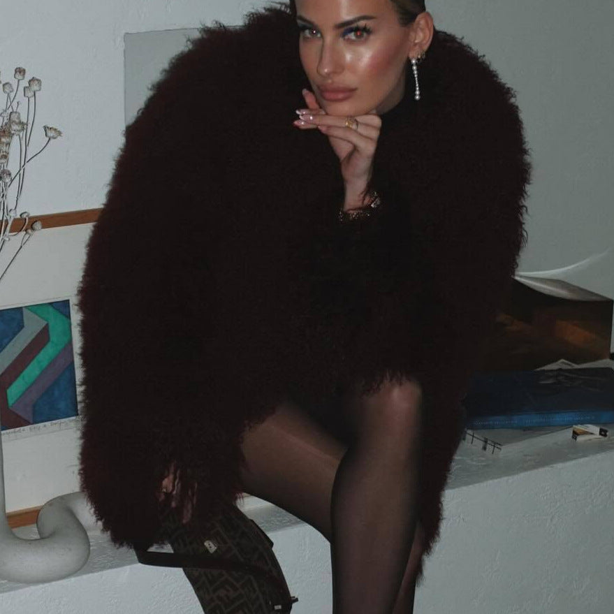 Damen kuschelige Langhaarmantel Fudus