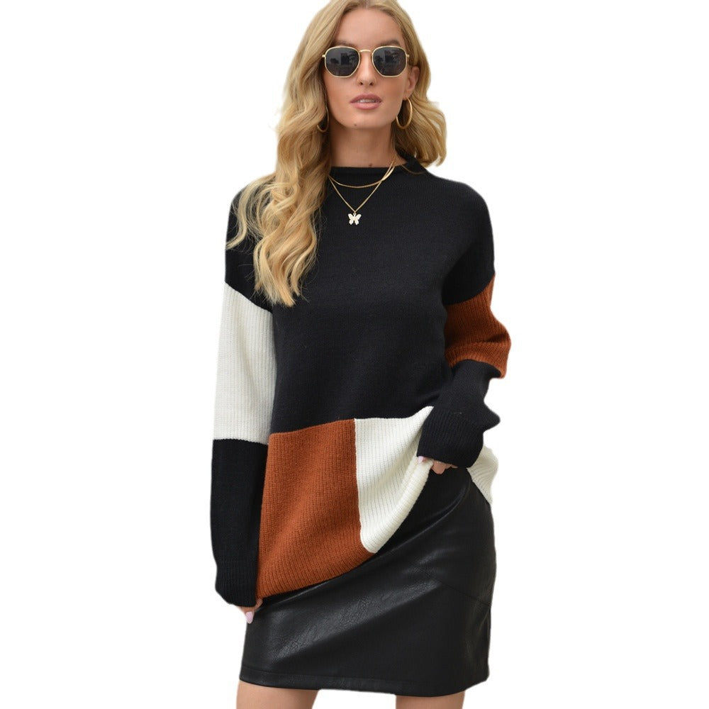 Damen kuscheliger Pullover mit modischem Farbblockdesign Fudus