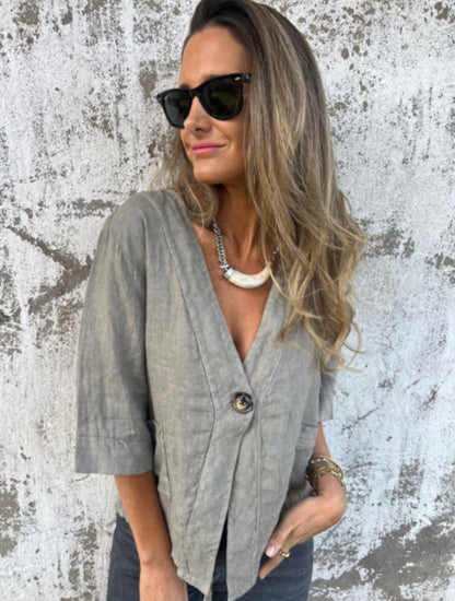 Damen Leichtes Leinenblazer mit kurzer Arm Fudus
