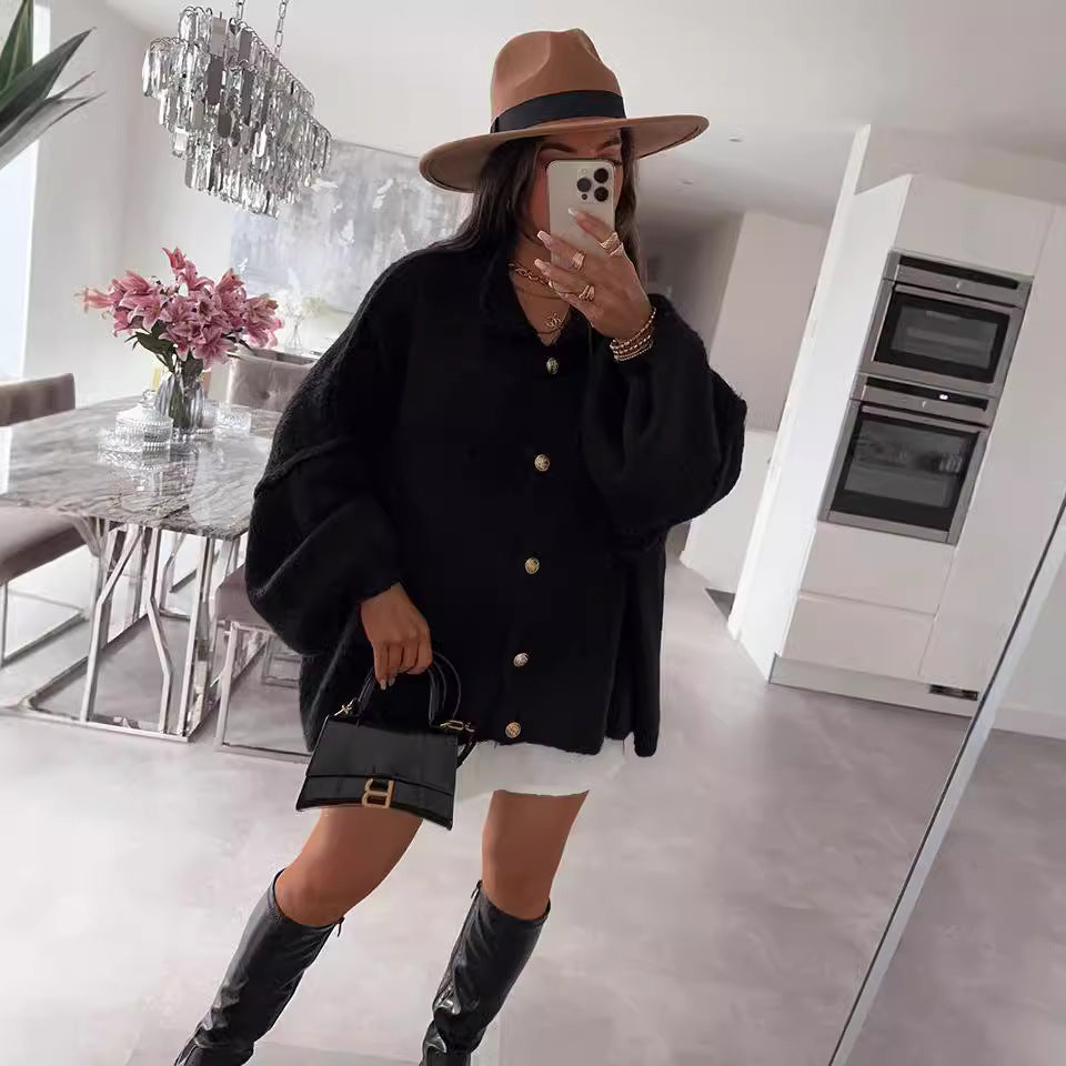 Damen Grobstrickpullover mit voluminösen Ärmeln und komfortablem Schnitt Fudus