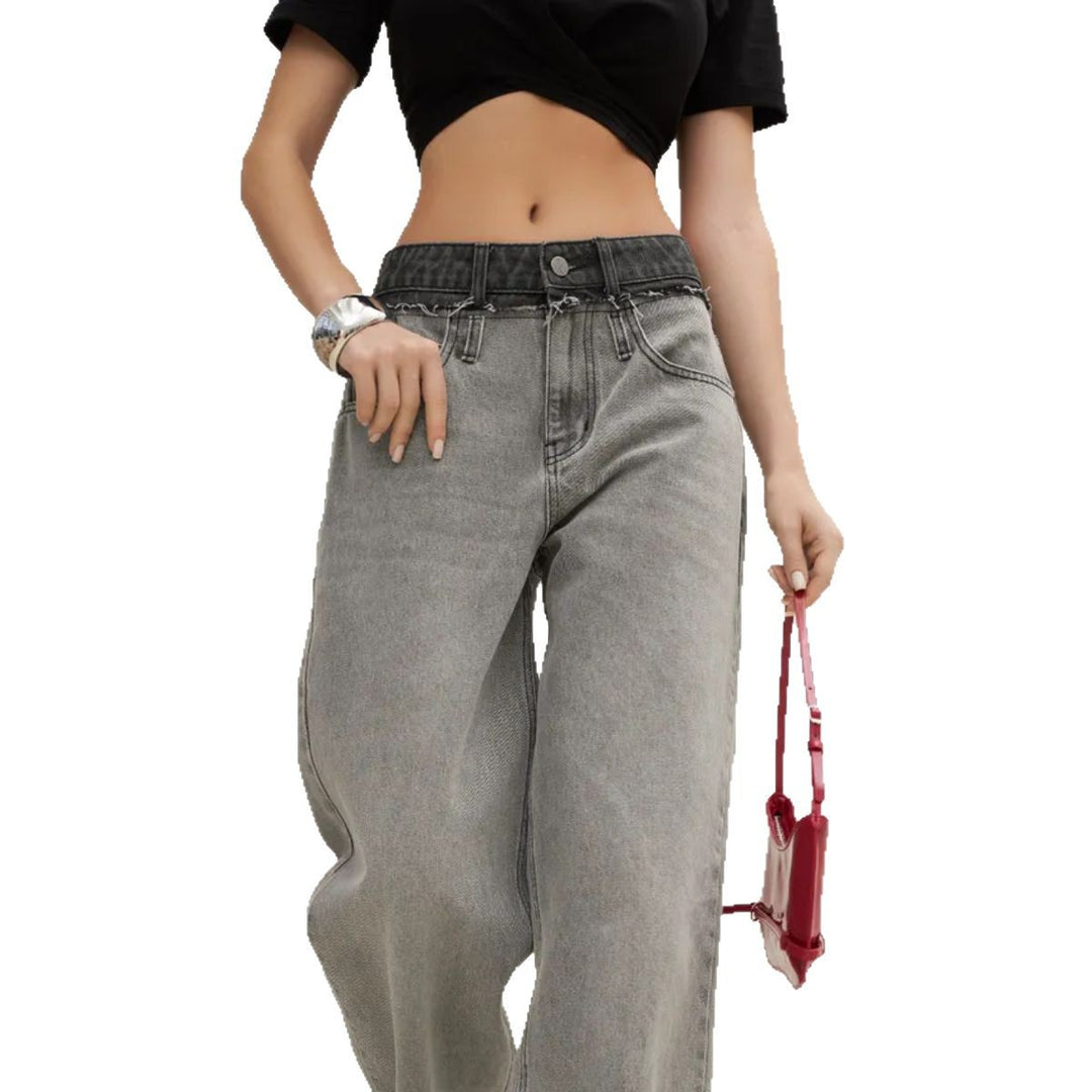 Damen lässige High-Waist Jeans mit weitem Bein und einzigartiger Waschung Fudus