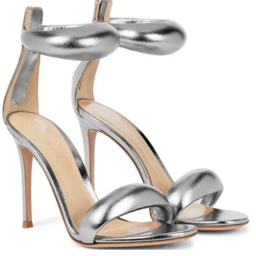 Sandalen Damen Stiletto Hochglanz Skulpturaler Riemen